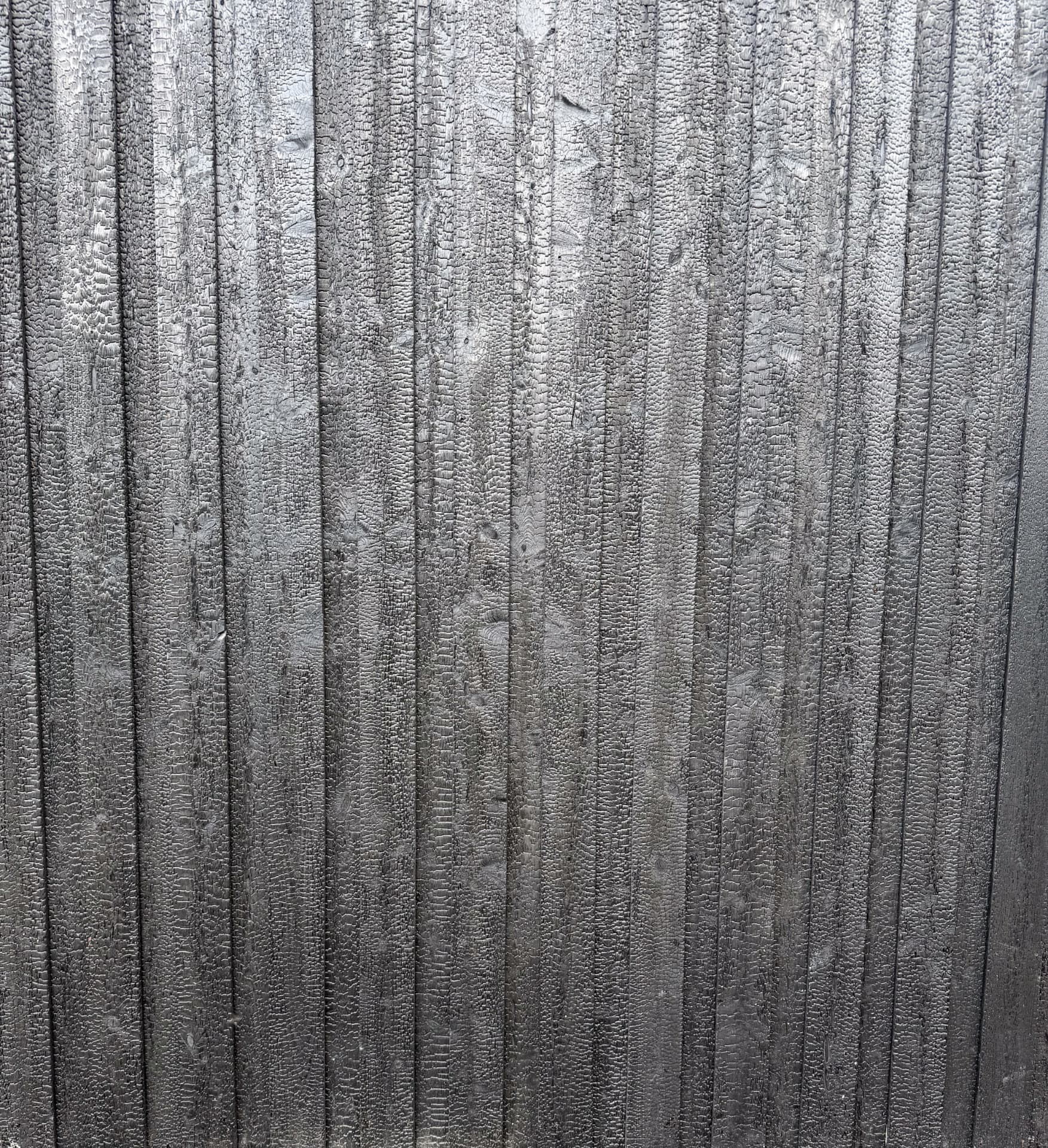 Close view of alligator-textured charred timber cladding boards